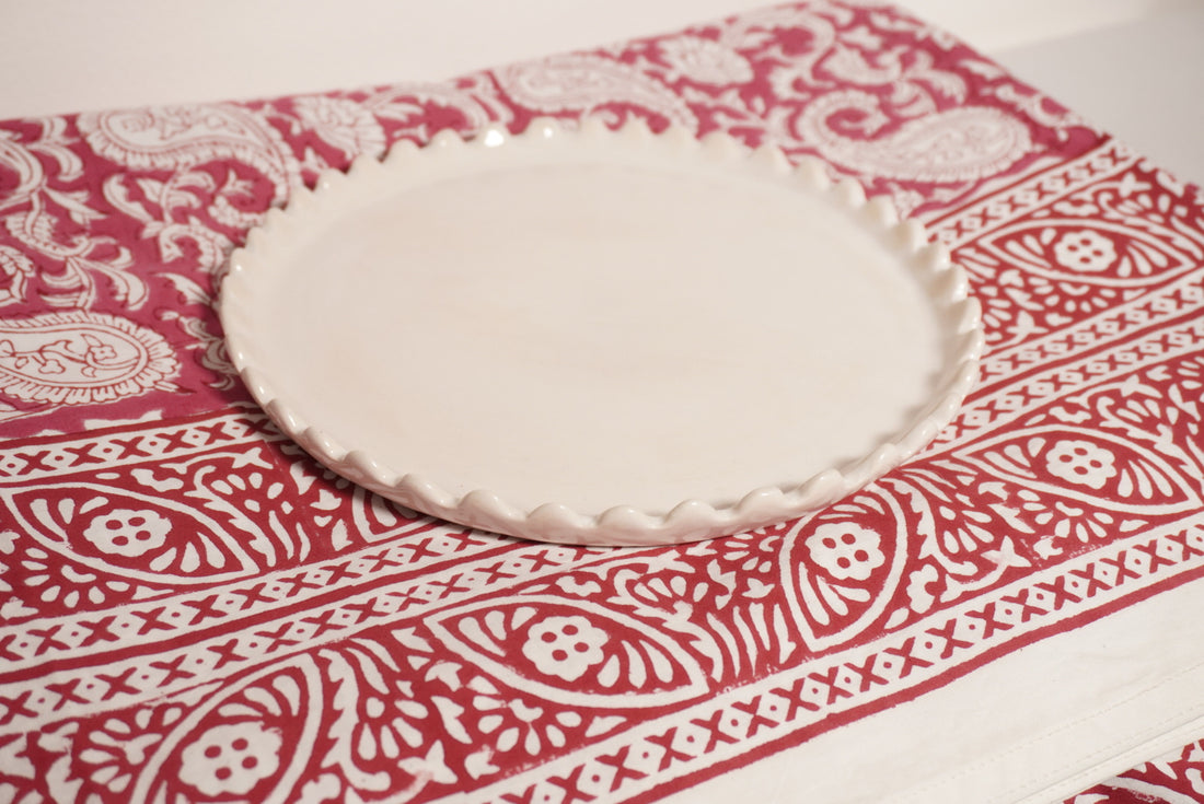 Nappe coton framboise/ crème