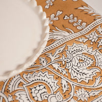 Nappe coton fleurs ocre - blockprint