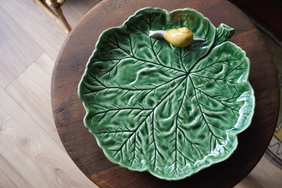 Assiette Feuille avec Escargot Geranium